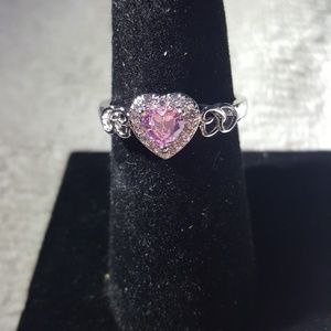 Pink Heart Gemstone & CZ Fashion Ring SZ 8 NEW